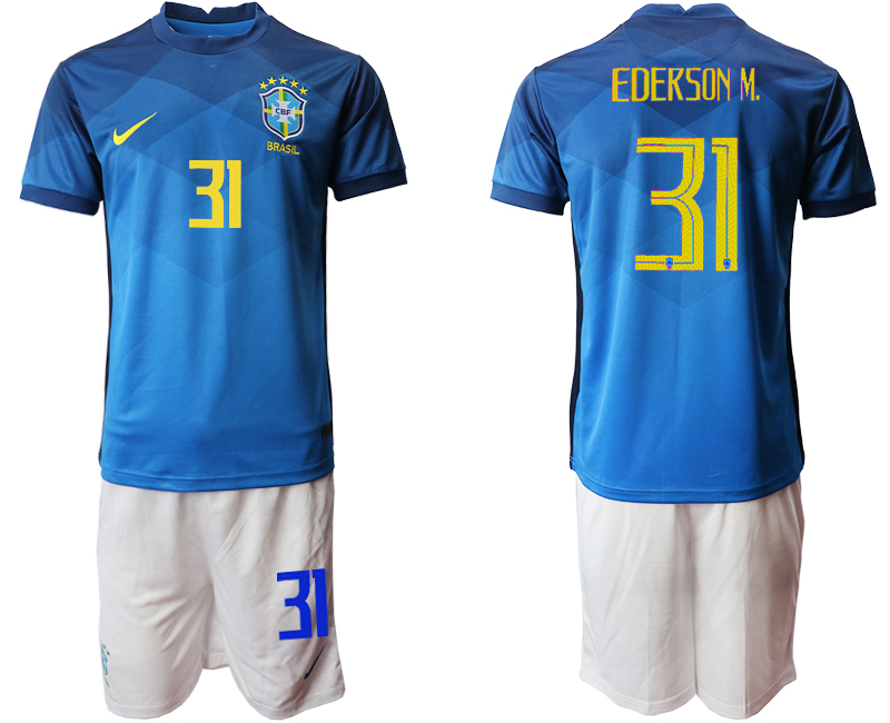 Men 2020-2021 Season National team Brazil away  blue #31 Soccer Jersey